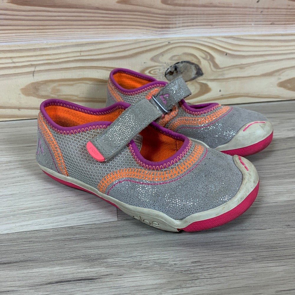 Plae Emme Mary Jane Girls 11.5 Grey Pink Orange Glitter Mesh Sneakers